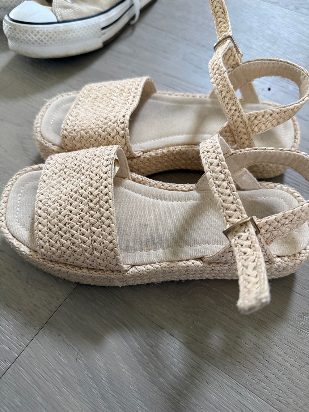 Zara Beige Woven Strap Kids Sandals with Ankle Buckle